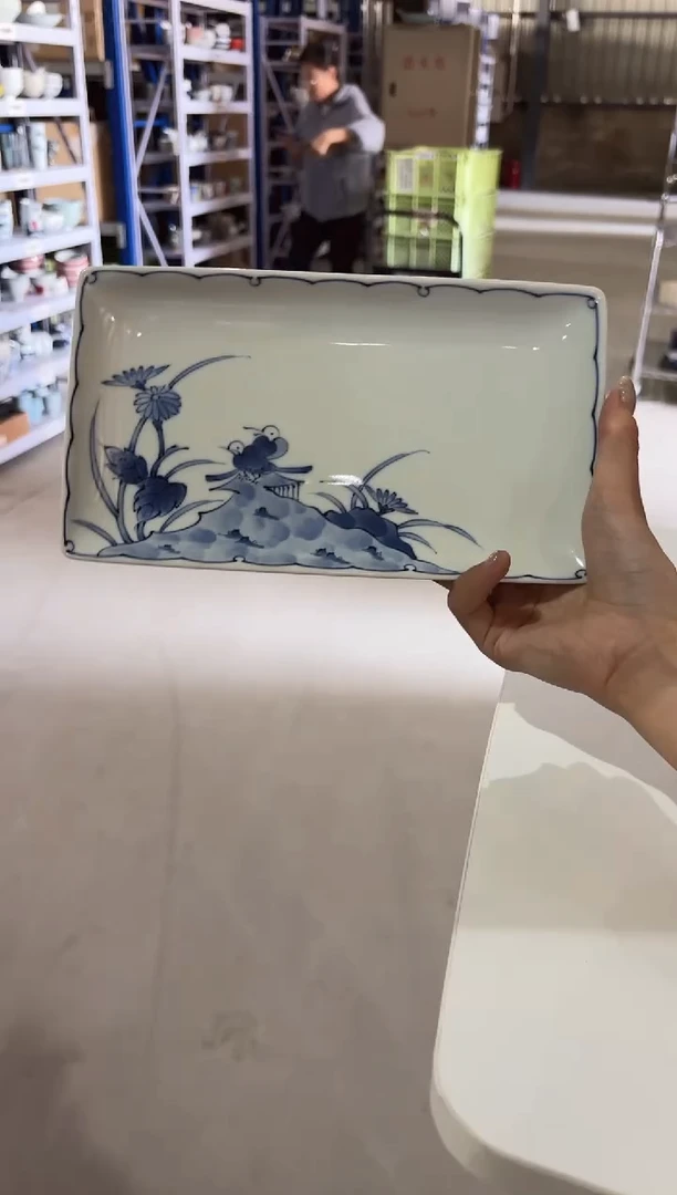 瓷(B)花鳥草花　長角皿