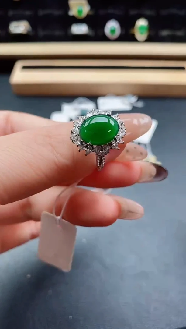 银S925镶嵌戒指翡翠1