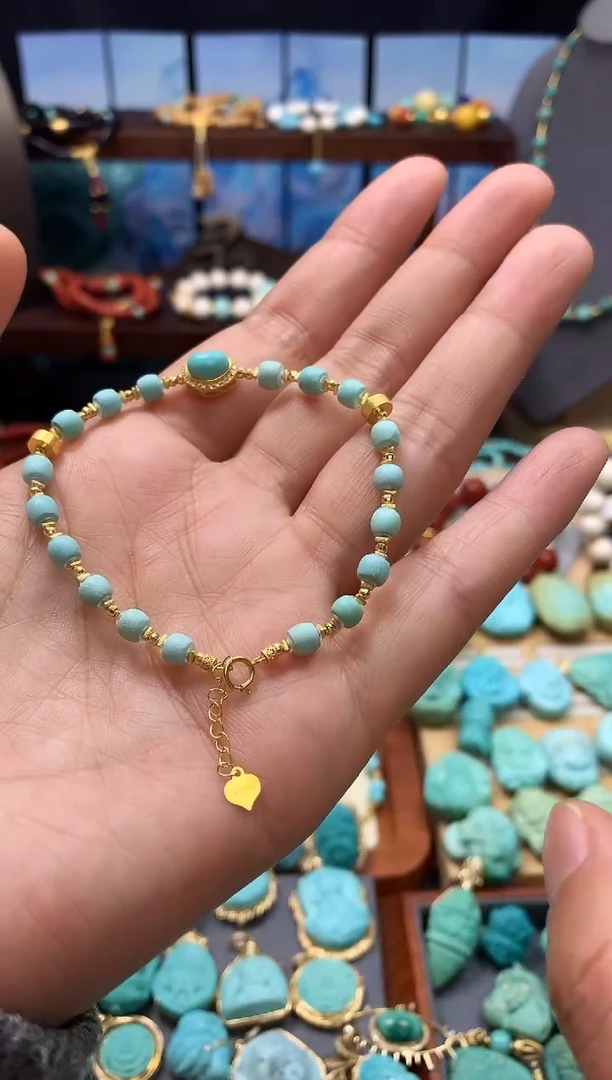 18K金镶嵌绿松石手链爱心手链