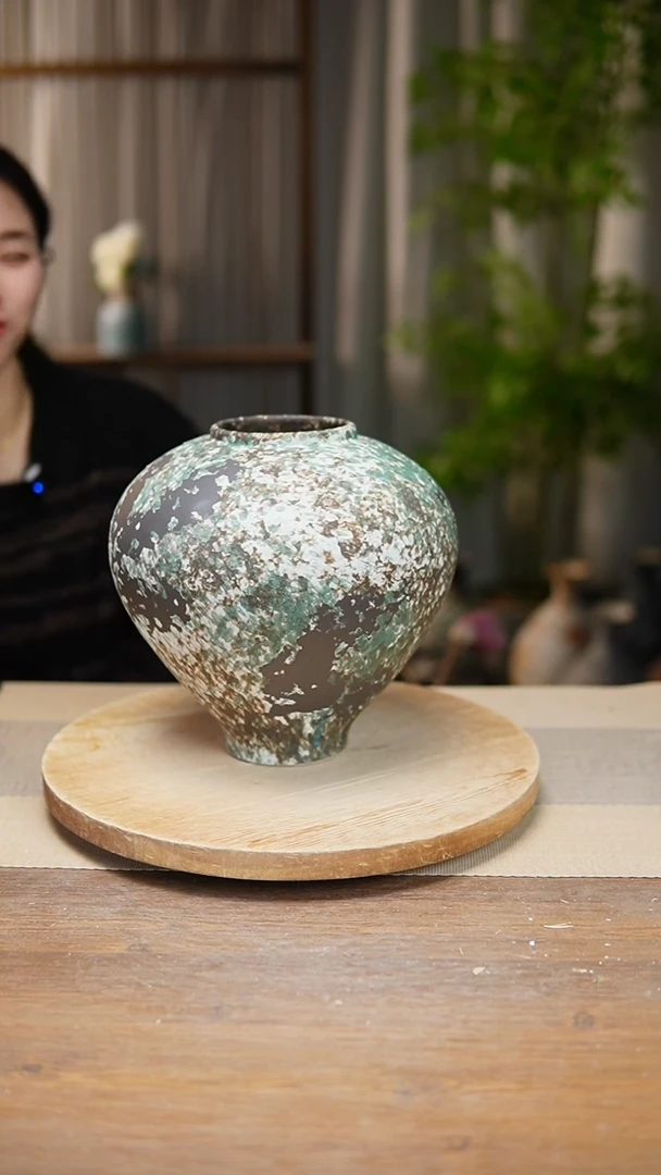 【闪购商品】陶瓷   花器涂鸦绿月亮罐