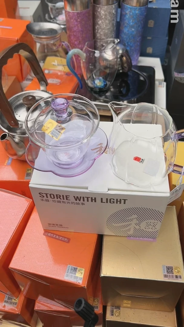 @@禾器晶彩咏荷盖碗浅紫色+福容月韵浅紫色