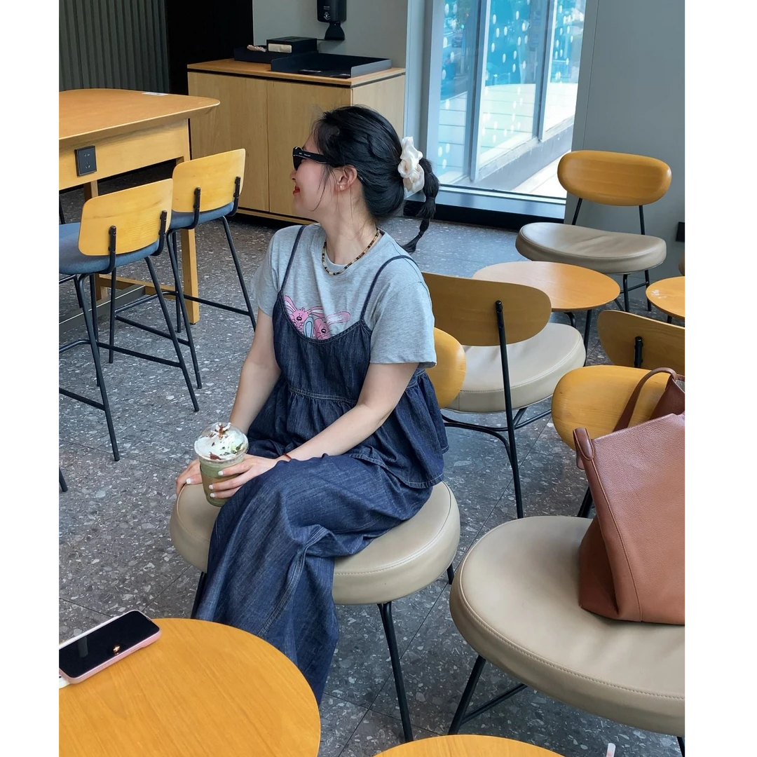 “出游日记”复古单宁洋气牛仔套装 吊带+长裤 夏