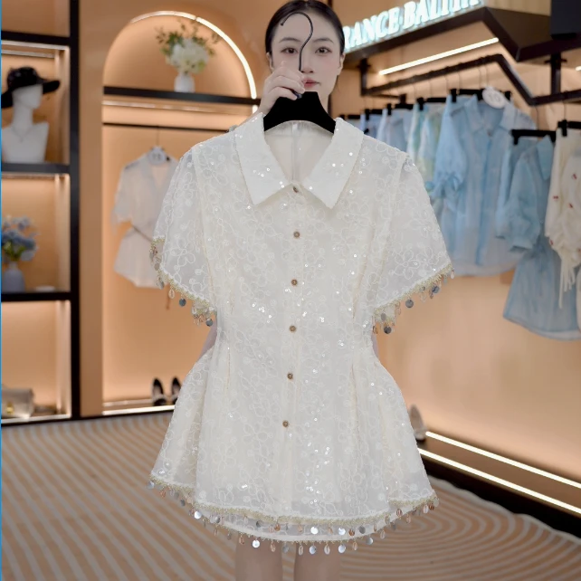 “霞光” 夏季欧若风新款气质个性遮肉显瘦衬衫套装   F088