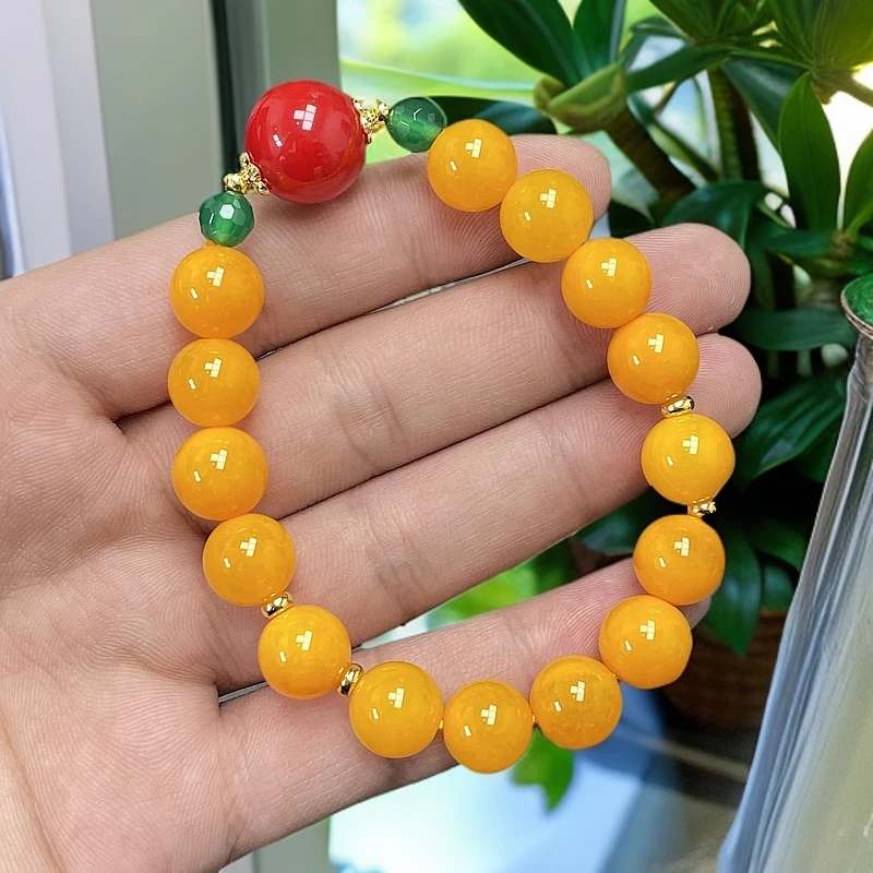 尺寸约10mm16颗天然正品玛瑙玉石田黄设计款手串血玉配珠