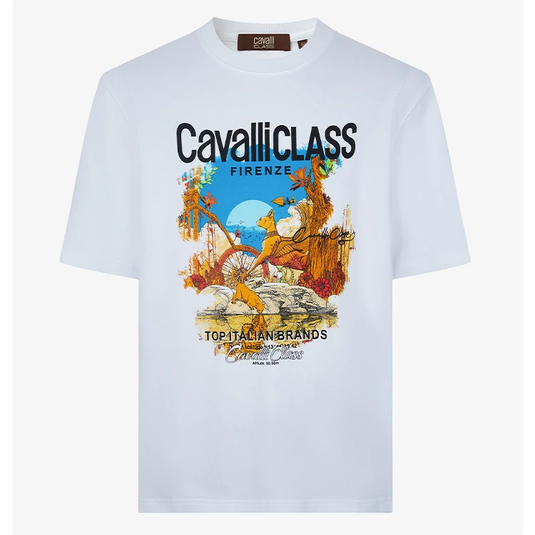 Cavalli Class25圆领经典LOGO透气舒适100棉阔版短袖 RWC202