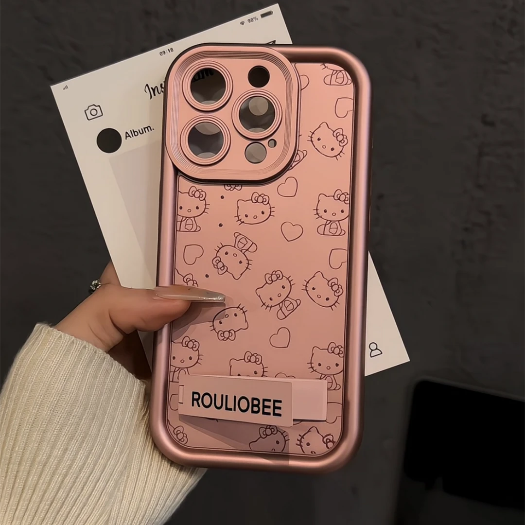 适用于苹果16pro手机壳金属漆相框华为女简约荣耀300线条爱心凯蒂