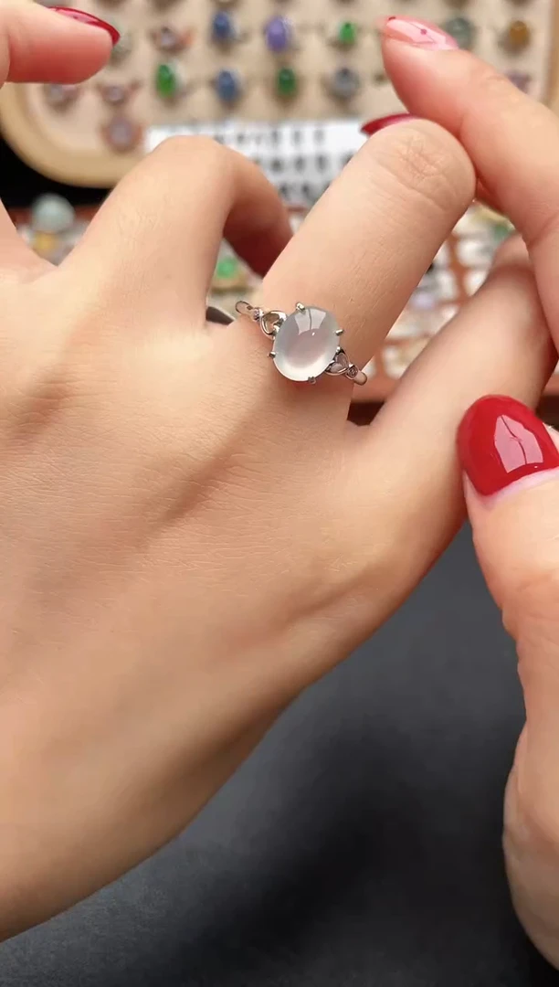 银S925镶嵌戒指翡翠一物一证一礼盒