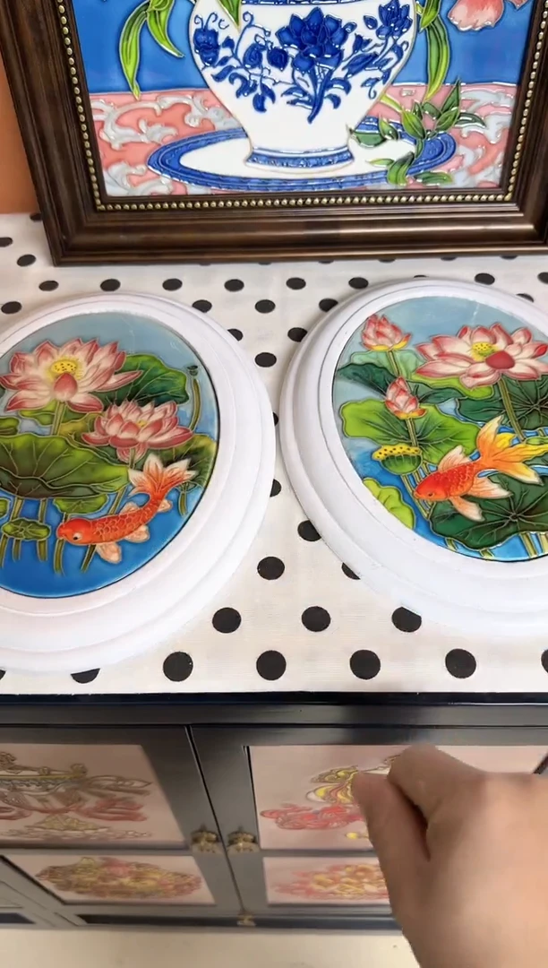 陶瓷 椭圆  白色荷花鱼2个