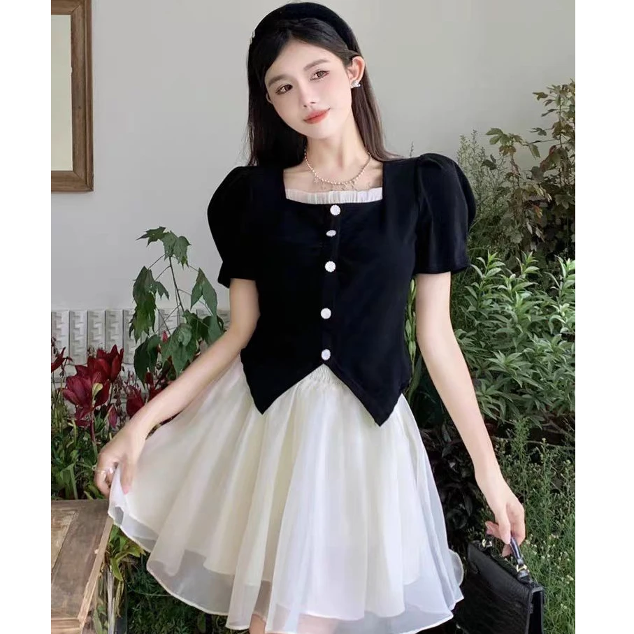 （80-200斤）夏季微胖mm显瘦减龄法式复古气质甜美小个子两件套1756