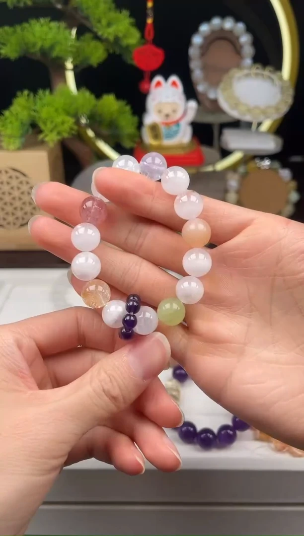 未镶嵌手串水晶白幽灵设计款12+