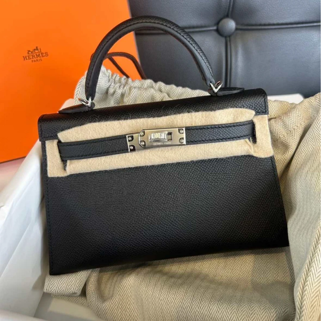 99新 Hermes/爱马仕 小花柳 Kelly 二代 89黑色 Ep皮 K刻银扣包