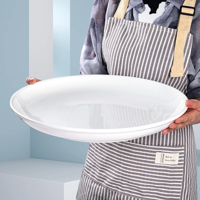 真益彩纯白12英寸大号圆盘剁椒鱼头盘帝王蟹盘创意简约圆形盘子