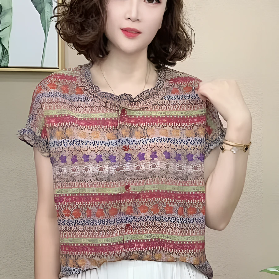 2025夏季新款洋气百搭减龄显瘦气质圆领设计款女短袖T恤上衣#5696