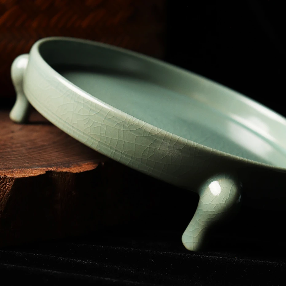 汝州原产地原矿釉汝瓷仿古全手工支钉烧开片可养三足洗复古陶瓷