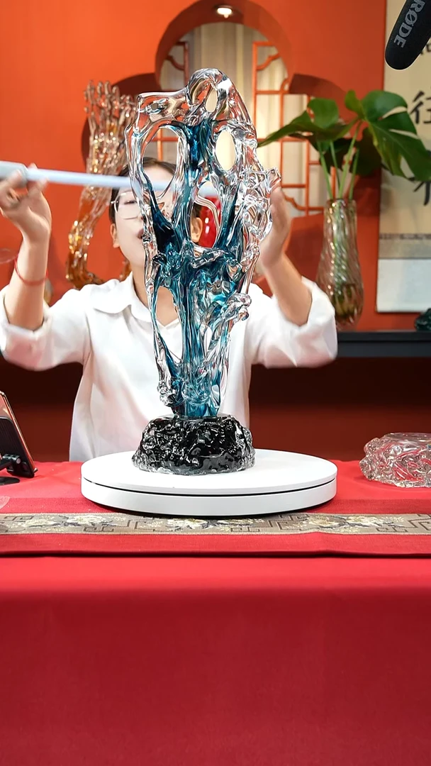 手工艺品琉璃钴蓝色太湖石摆件