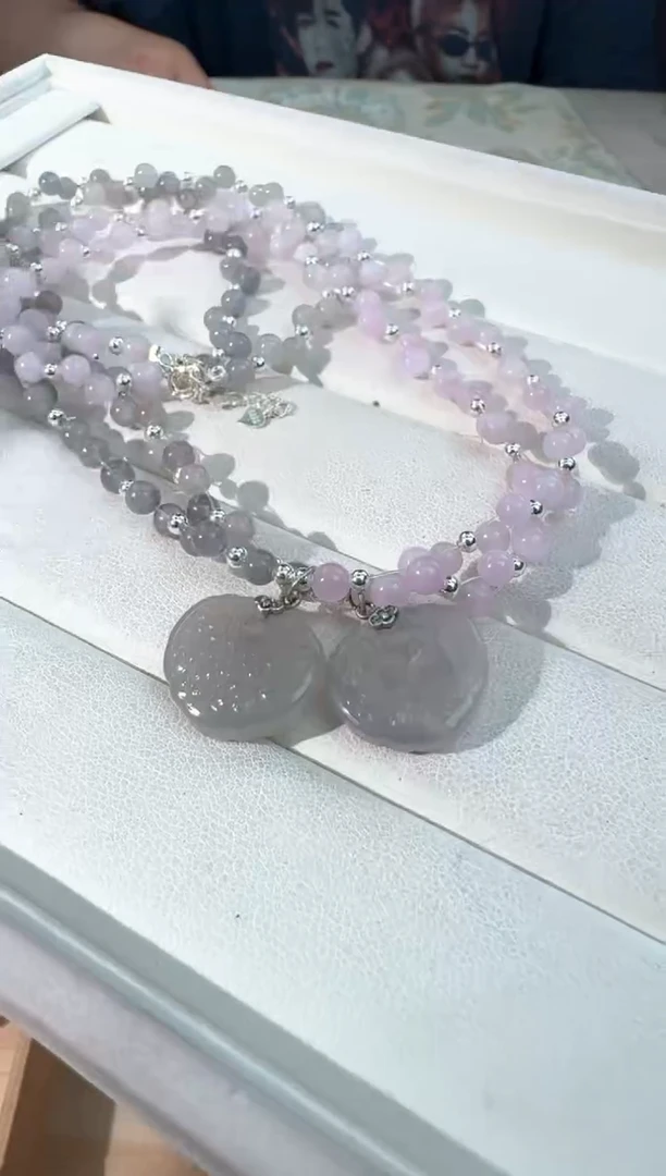 手链银S925镶嵌和田玉烟紫紫锂编织项链发货多样性发其一
