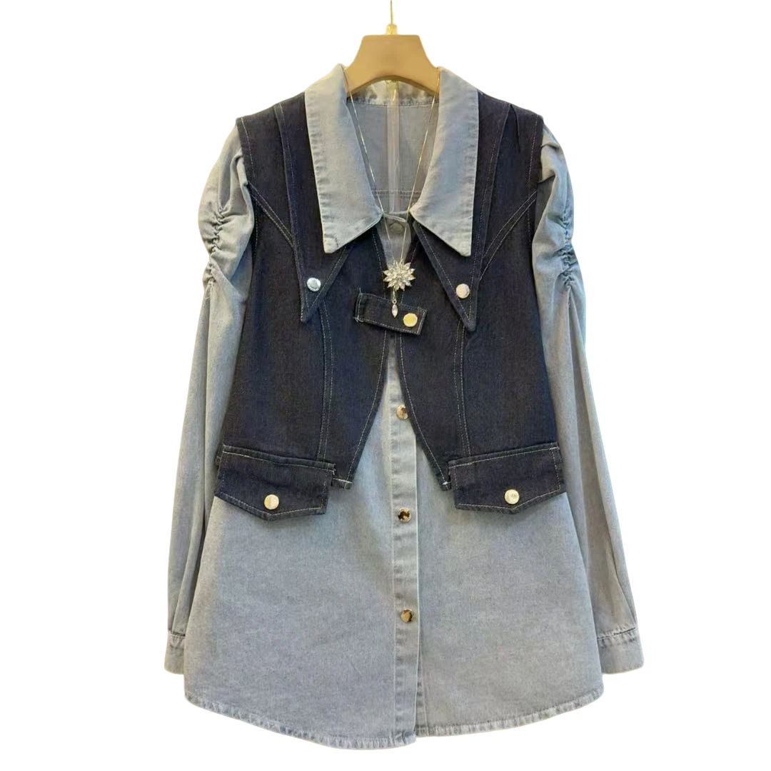 洋气新款时尚翻领气质减龄显瘦百搭牛仔两件套