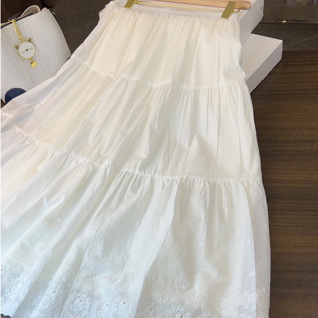 莹-QZ859白色半身裙女夏季镂空绣花蕾丝设计感仙女长裙a字大摆裙