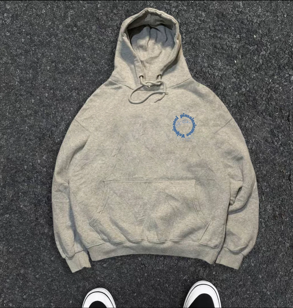 美式潮流烟雾印花口袋套头连帽卫衣男士秋冬季宽松青少年长袖衫