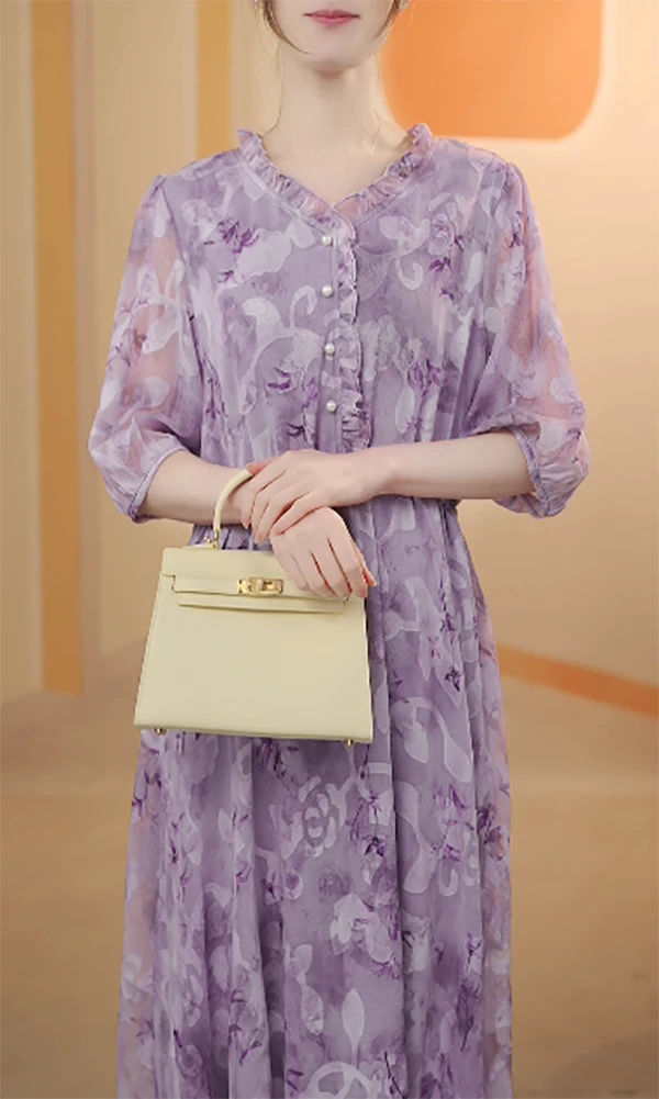 X4002 【紫气东来】收腰百搭时尚花边连衣裙-Miao