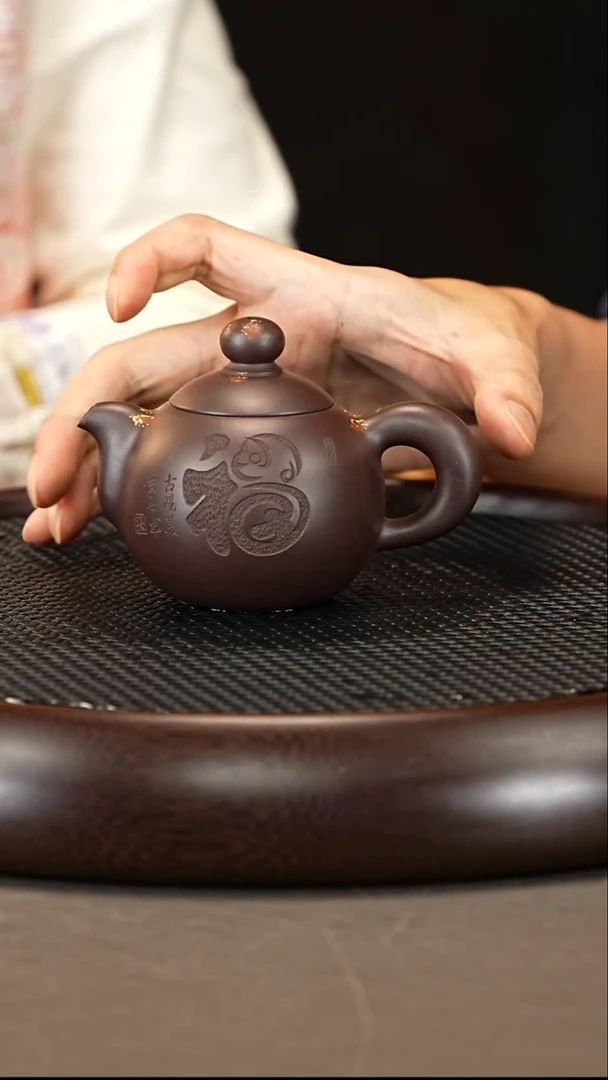 茶壶紫砂25 张彩萍 黑墩头 迷你芙蓉珠200cc