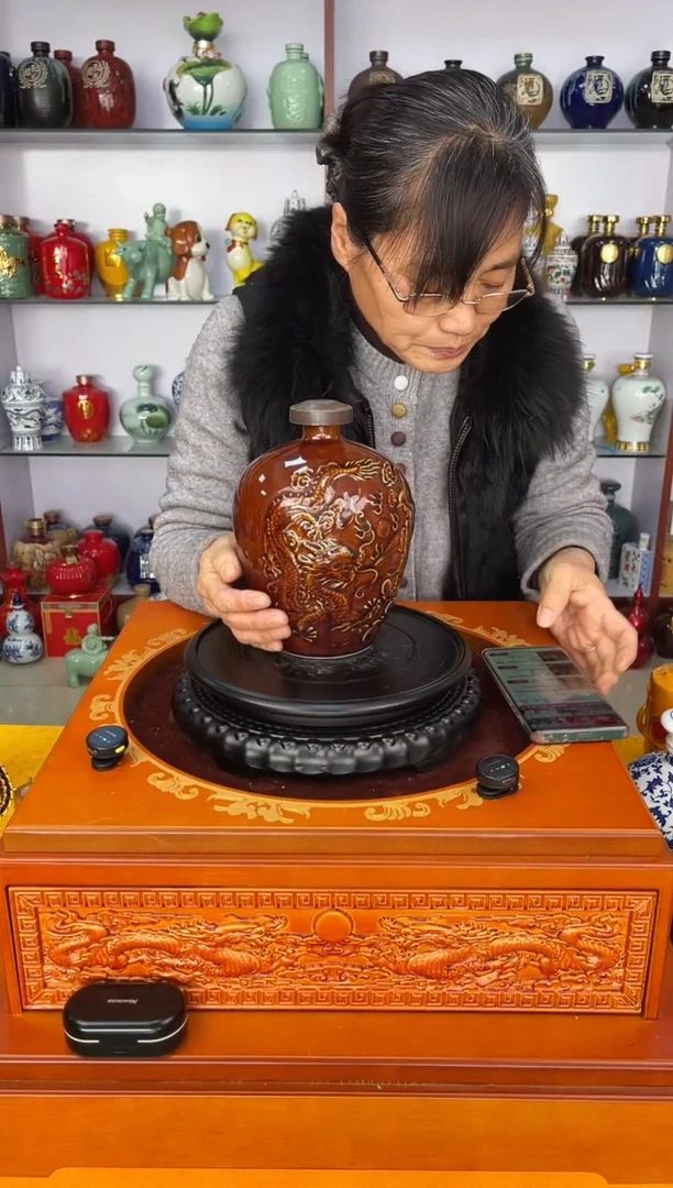 瓶瓷 3 斤装酱色龙凤瓶     陶瓷空酒坛