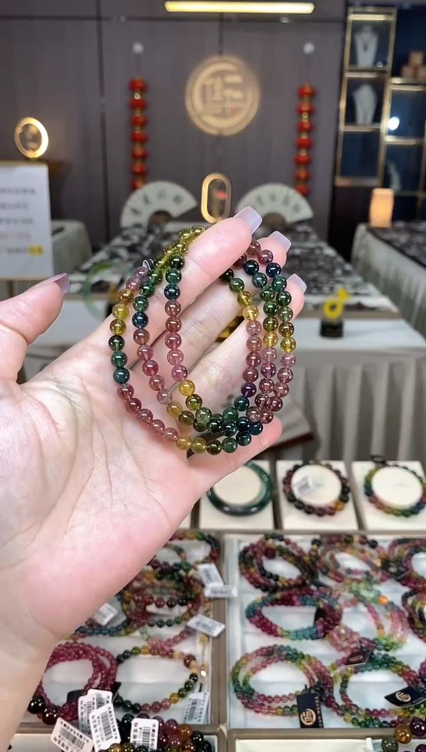 未镶嵌冰透体老矿碧玺彩虹三圈手串5.8mm+碧玺hon多样性发一条