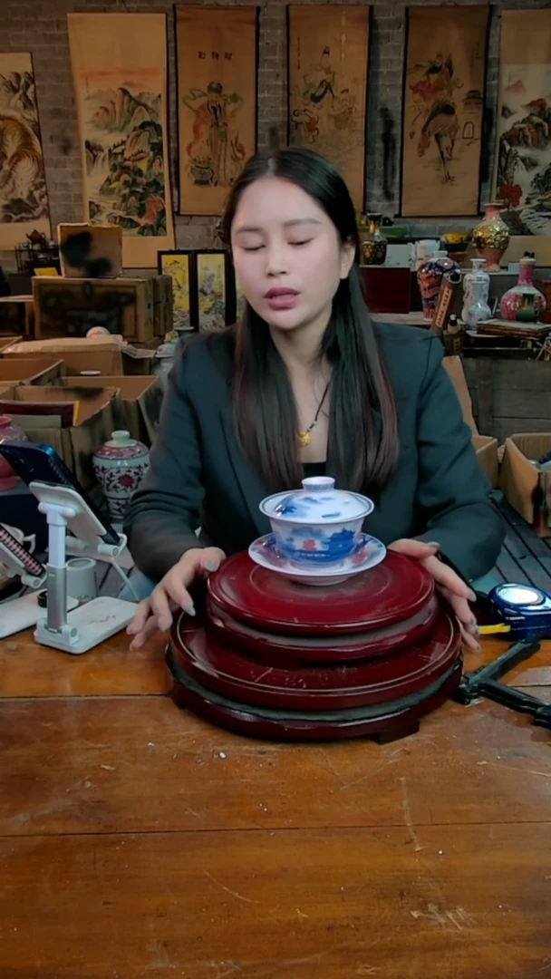 摆件景德镇陶瓷摆件江山赋三才