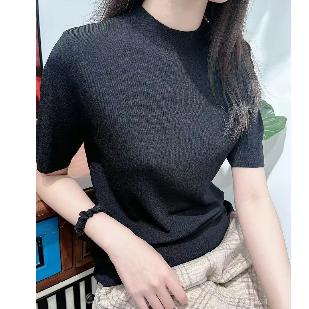 四季打底衫纳米丝商场同款镂空冰丝针织衫设计感针织七分袖上衣