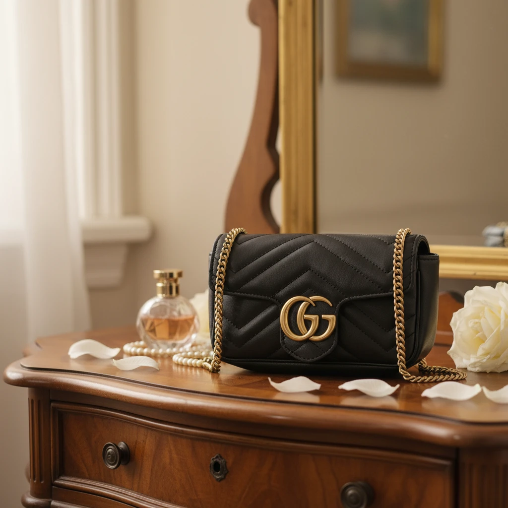 95新 GUCCI/古驰  黑色马蒙 迷你链条包 1787 0388