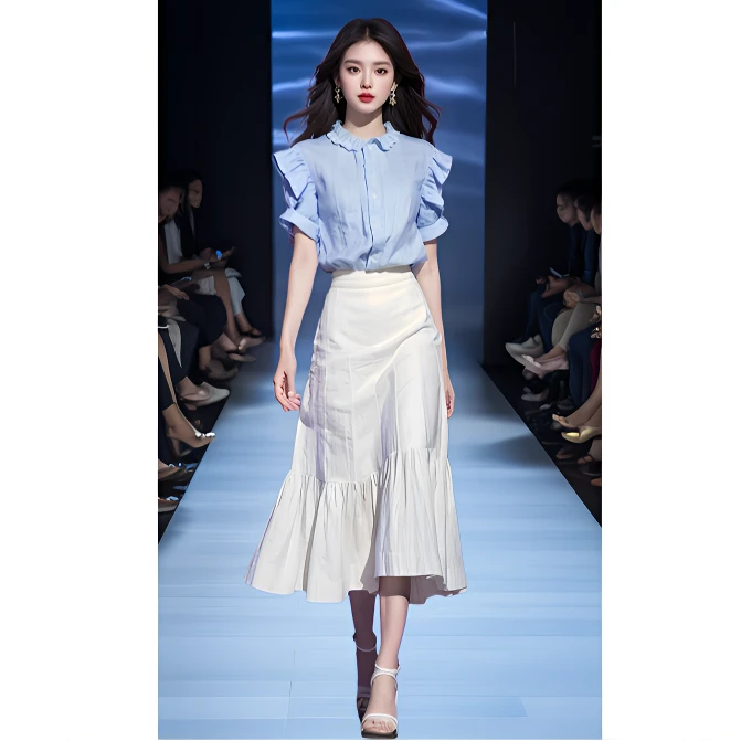 夏季韩系学院风别致洋气衬衫女高腰减龄半身裙今年流行的时尚套装
