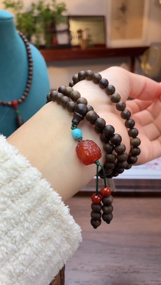 沉香手串沉香【非遗】顺化紫棋玉化料06三圈沉水设计