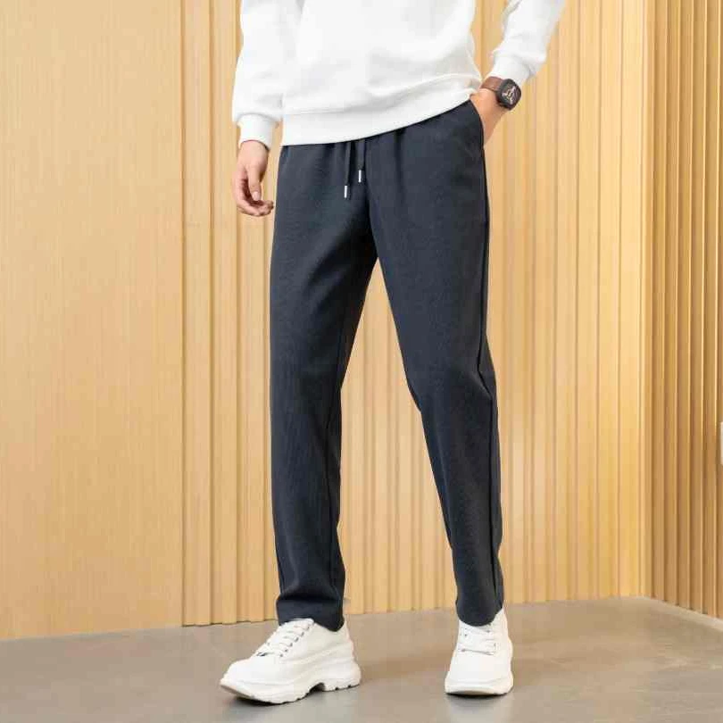 热麦 冬季男士加绒加厚保暖纯色休闲卫裤宽松直筒百搭运动裤