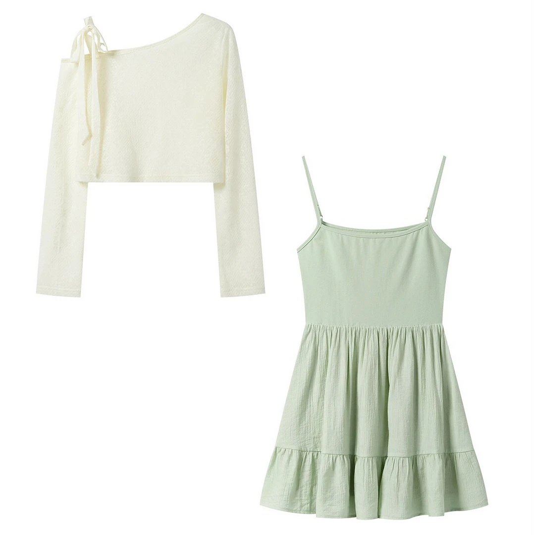 羊城故事-花纹罩衫吊带连衣裙套装夏季氛围感两件套装 Y50550378