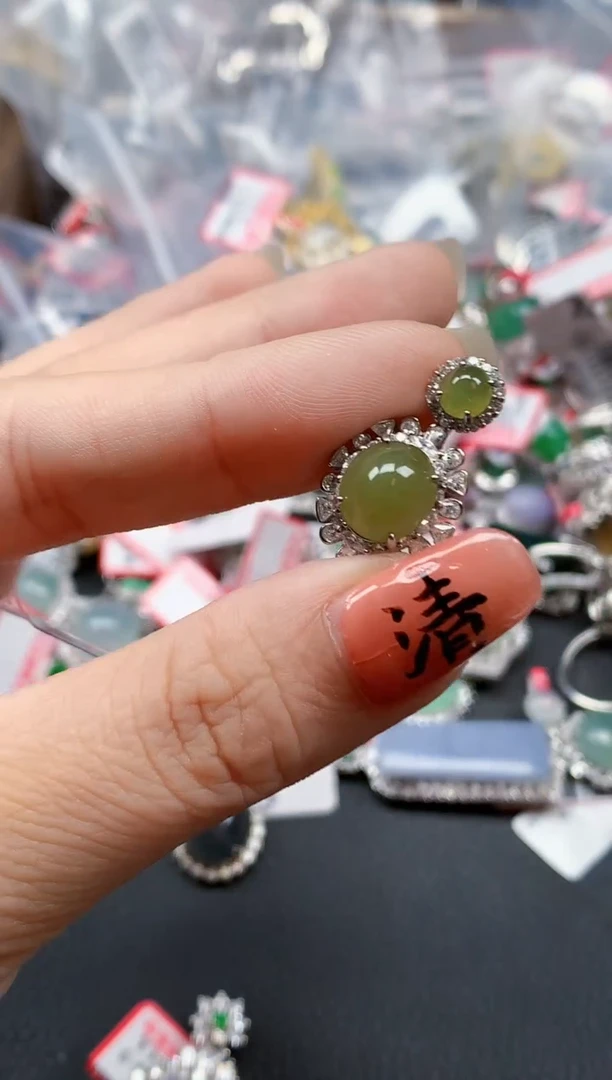 银S925镶嵌戒指翡翠天然A货缅甸翡翠