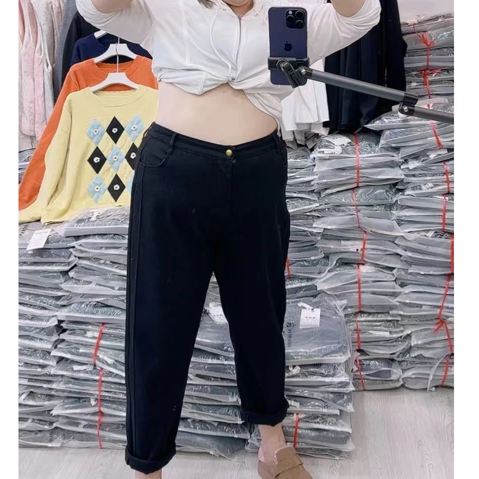 莲莲专属-年款加绒黑色显瘦牛仔老爹裤