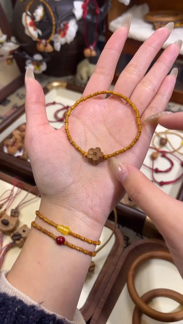 手串桃核【桃缘序】竹节「小花」桃木桃核辟、挡、驱、护 备注手围