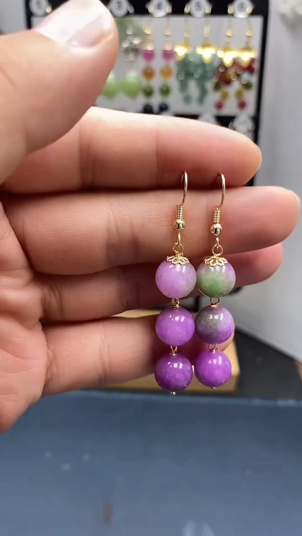 翡翠银S925镀金镶嵌耳饰尺寸10mm连珠00