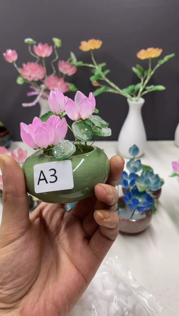 玻璃A2琉璃荷花小盆栽```````