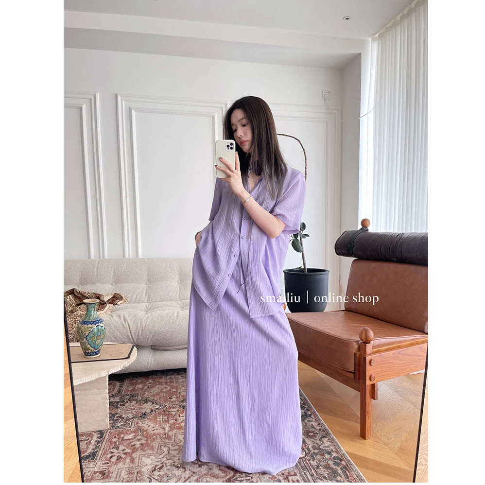 SMALLIU夏日薄款衬衫半裙短袖休闲新中式套装夏季