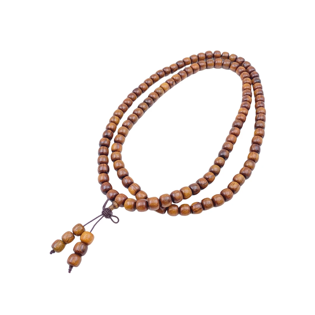 玉化黄花梨桶形珠珠项链X865X