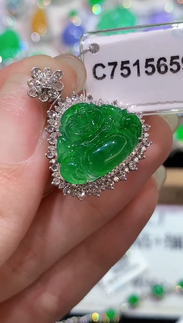 吊坠(不含链)18K金镶嵌翡翠CJ多样性发其一