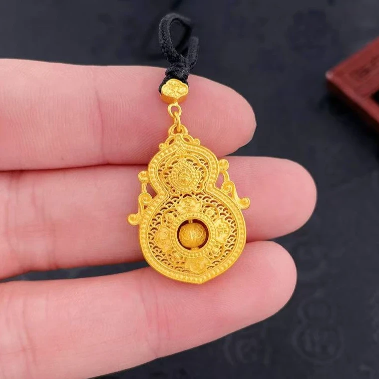 古法空心挂绳镂空喜报三元葫芦项链吊坠人生四美葫芦（含珠子）