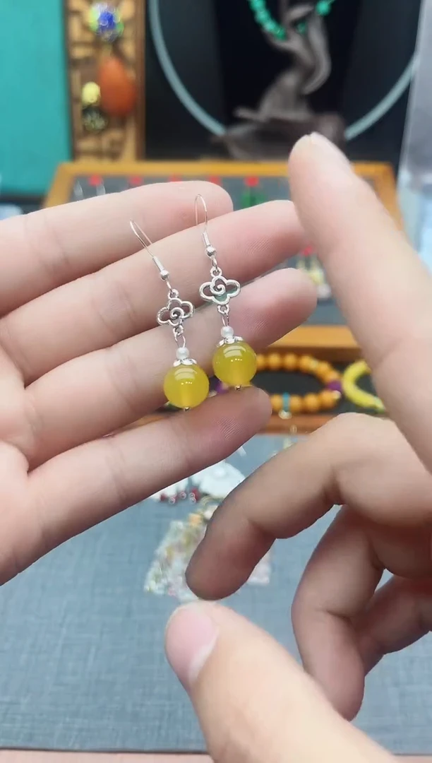 【闪购商品】玛瑙/玉髓耳钉银S925镶嵌702000