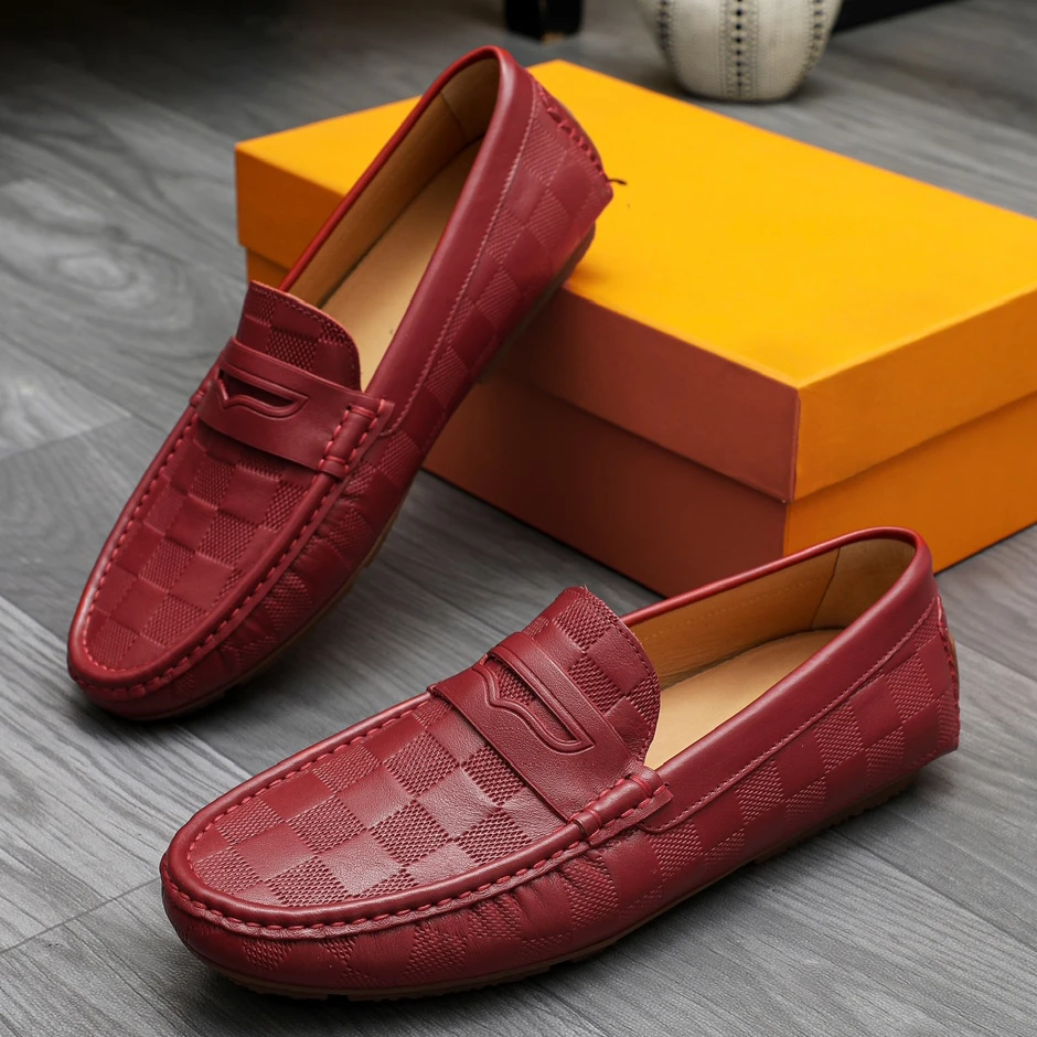 男士豆豆鞋红色真皮韩版2025新款平底百搭平底时尚驾车鞋爆款