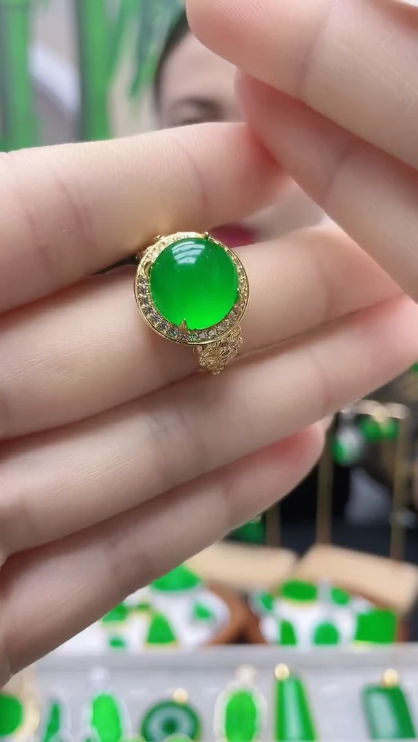 14K金镶嵌戒指翡翠新款戒指