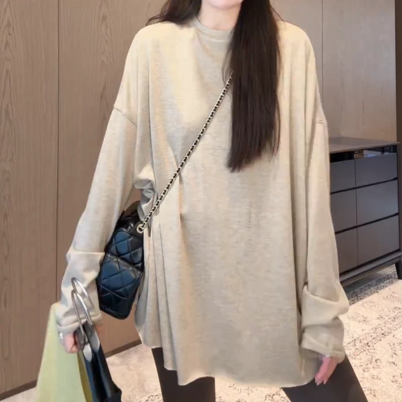 新款简约慵懒宽松软百搭长袖T恤LK2508970