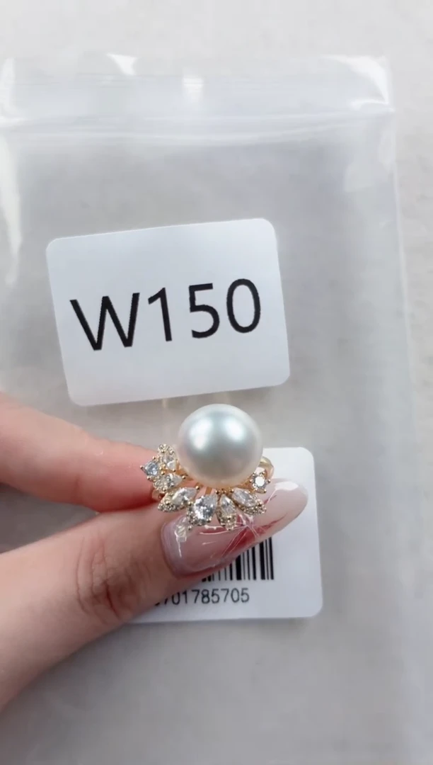 银S925镶嵌戒指海水珍珠W150