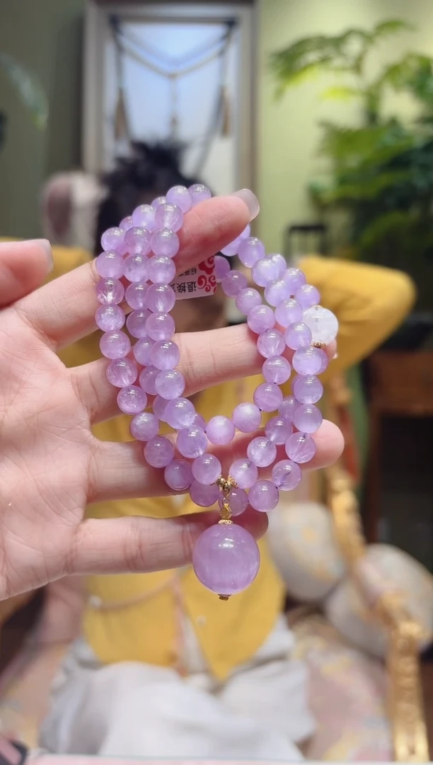 【闪购商品】锂辉石项链18K金镶嵌单珠提溜紫锂辉项链