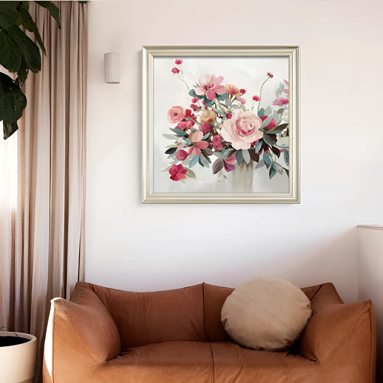 玄关装饰画牡丹花卉餐厅墙面挂画美式轻奢卧室壁画客厅沙发背景墙